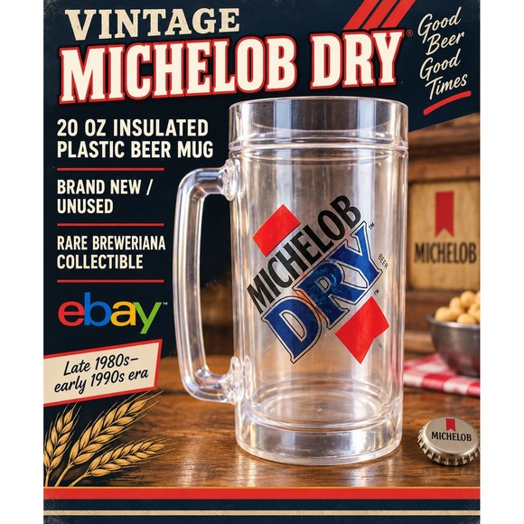 Michelob Other - MICHELOB DRY BEER MUG New Retro 1990S Very Rare  Insulated Plastic Home Bar